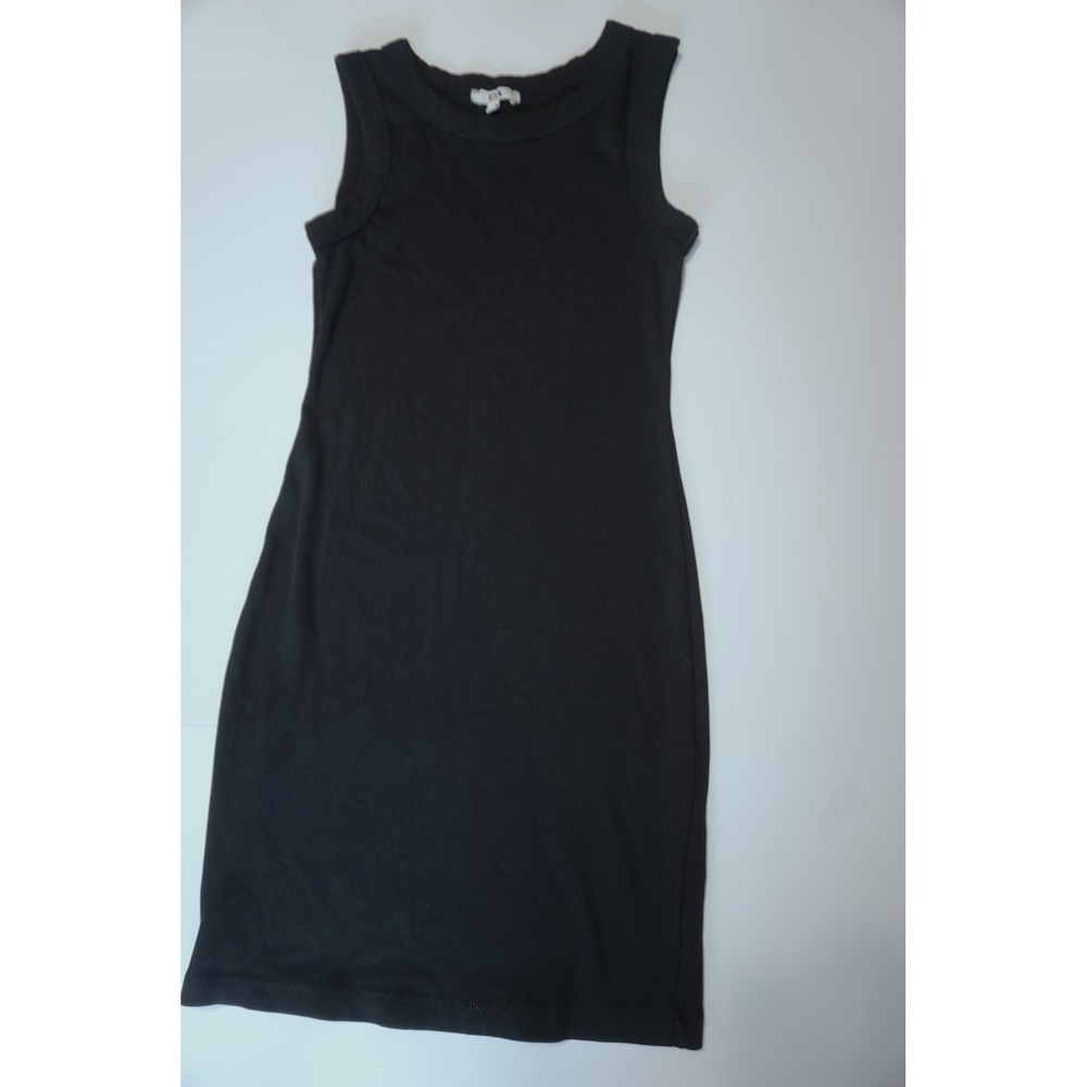 C&A Black Ribbed Sleeveless Bodycon Mini Tank Dress Crew Neck Cotton Blend